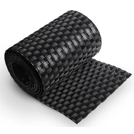 Kerítésszalag (19 x 255 cm) - szőtt rattan mintás - Fekete