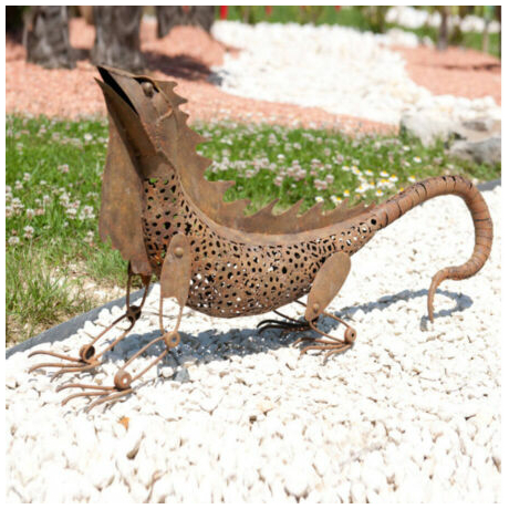 Iguana figura fémből, antik hatású, 80x27x56 cm